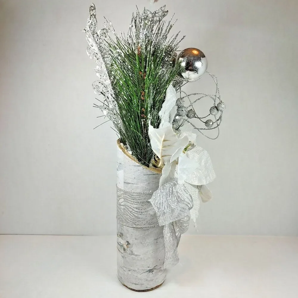 Gold Cream Holiday Christmas Flower Floral Bouquet Arrangement Poinsettia Birch